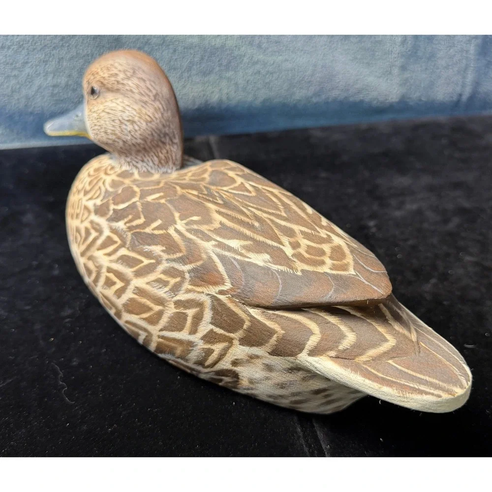 Signed 2003 Hand Painted Wooden Duck Decoy Decorative Folk Art Brown